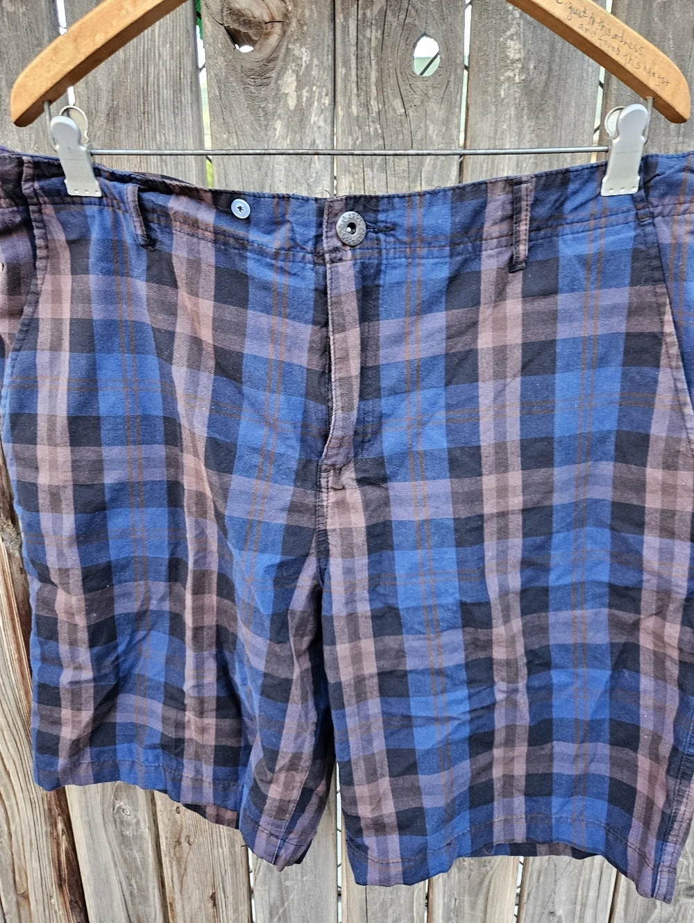 Plaid Cotton Men’s Shorts - Blue and Brown Size 38